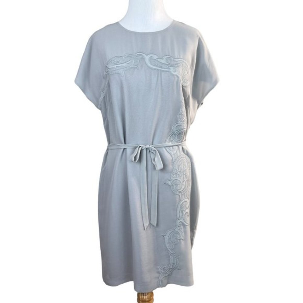 Armani Exchange Dress‎ 10 Gray Embroidered Belted Short Dolman Sleeve Mesh Lined